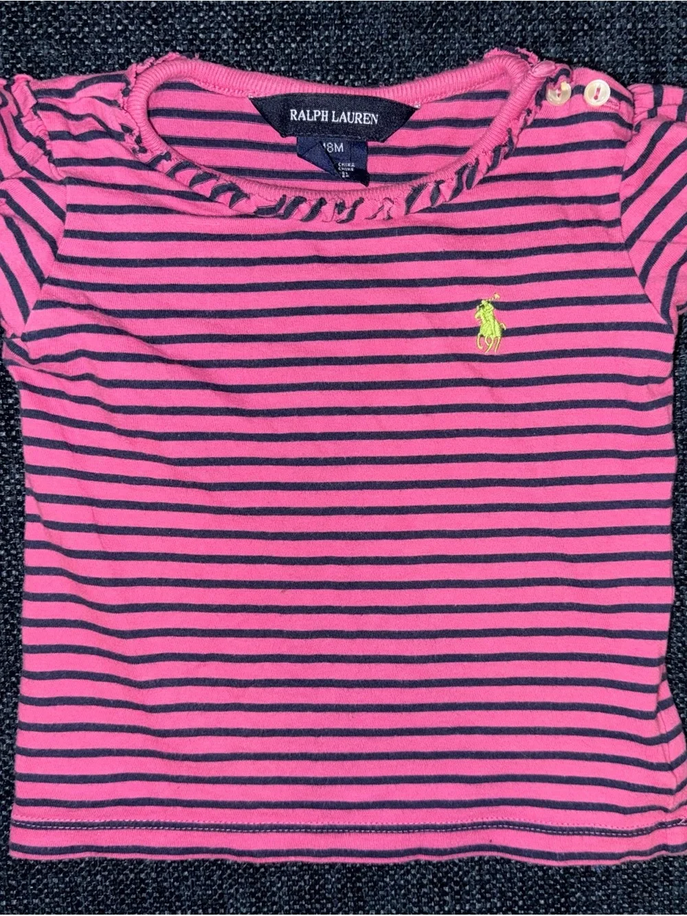 Ralph Lauren Hot Pink & Navy Striped Toddler Tee